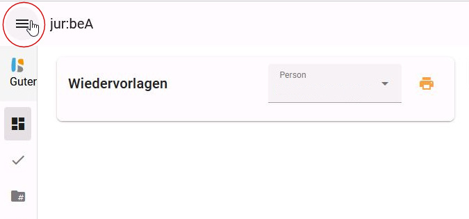 Das eingeklappte Menü. Dashboard menueeingeklappt