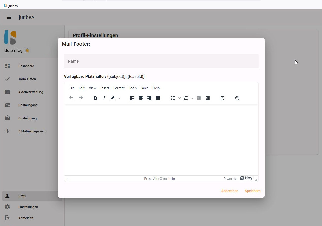 Festlegen einer EMail-Signatur. Profil mail footer