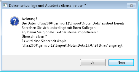 Dokumentvorlagen ueberschreiben