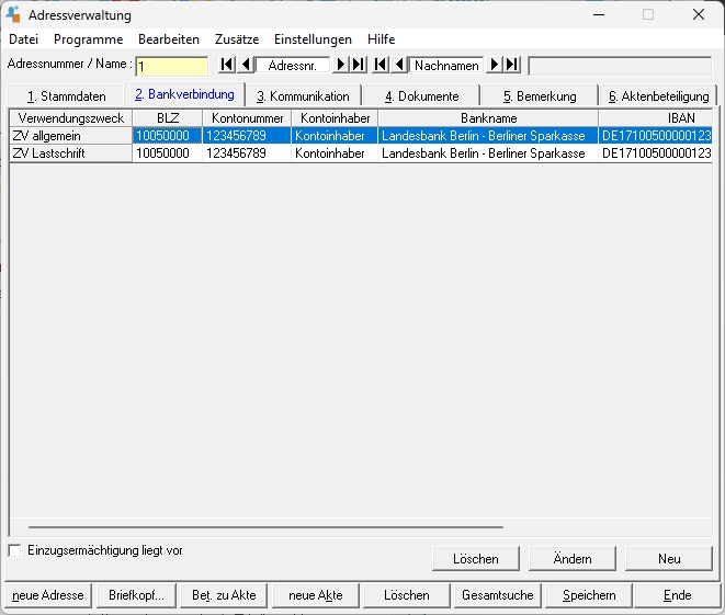 Adresse. Erfasste kto adresse