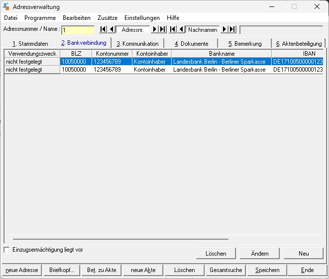 Fehlende Eintragungen. Erfasste kto adresse nicht festgelegt