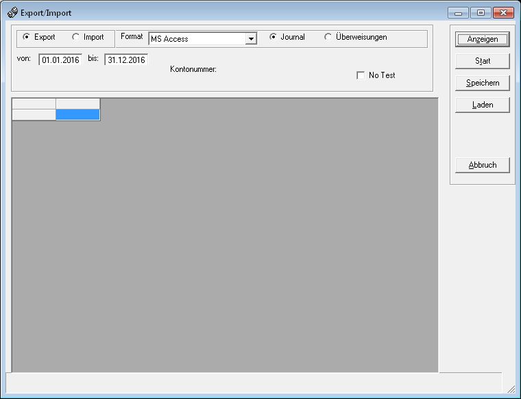 Das Import-Export-Fenster Extras ex imp