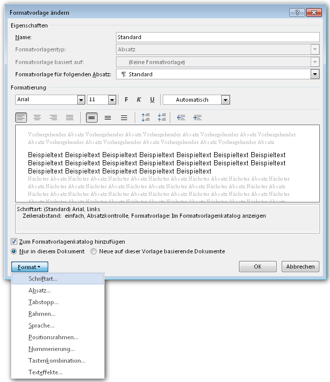 Formatvorlage aendern