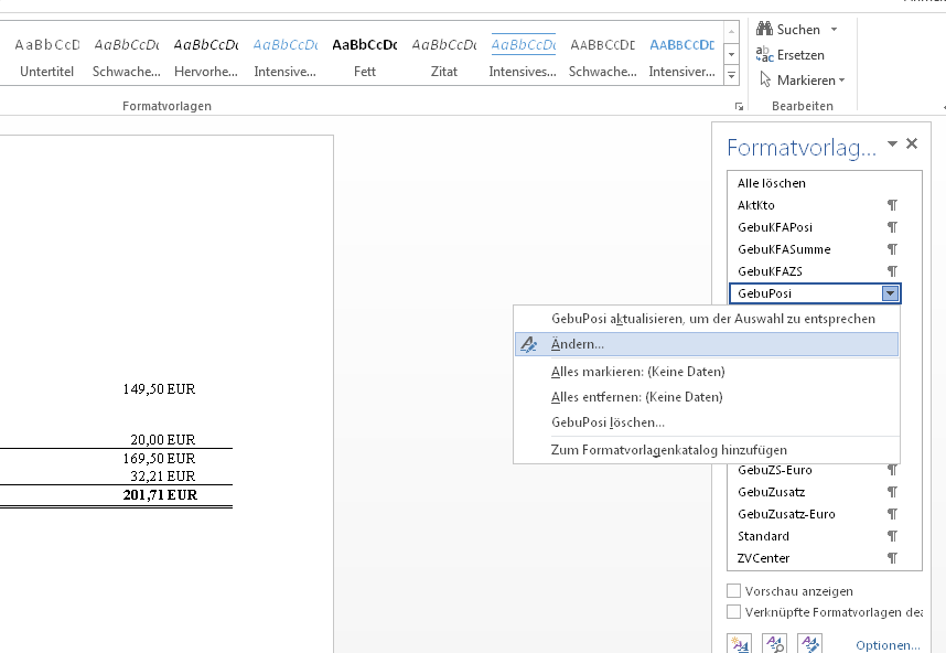 Formatvorlage aendern