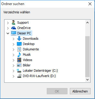 Wählen Sie ein Verzeichnis. Ordner suchen