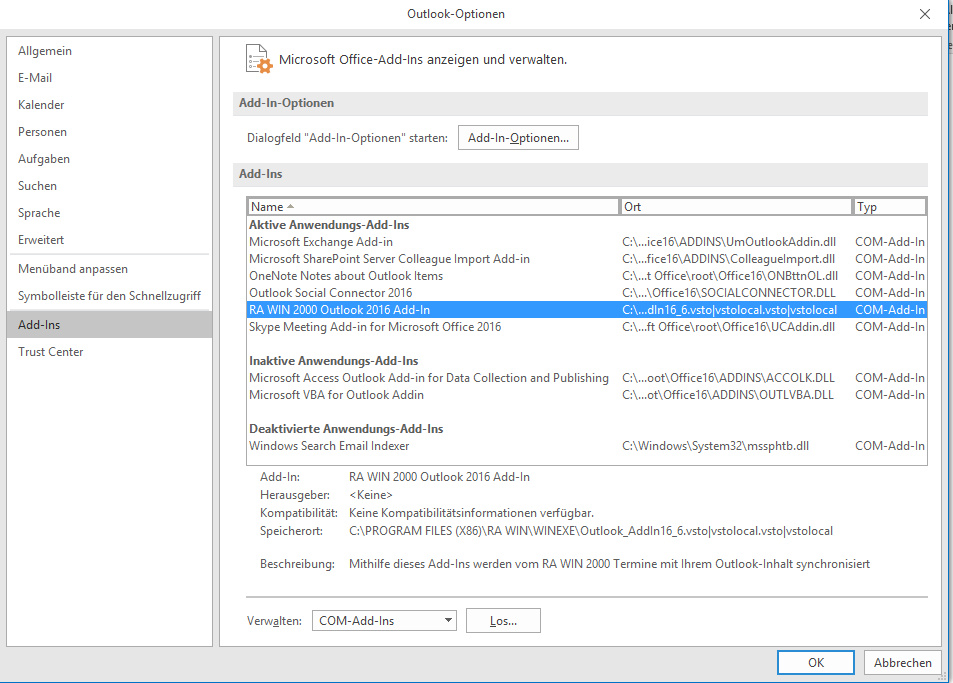In den Outlook-Add-Ins. Outlook add ins