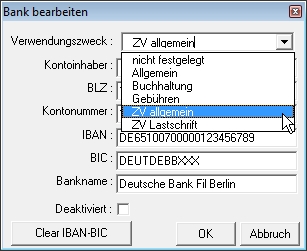 Den Verwendungszweck ändern. Verwendungszweckaendern