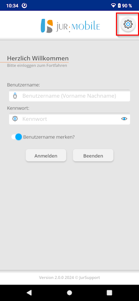 Zahnradsymbol zum Ändern der Anmeldedaten Jur anmeldung zahnrad