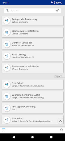 Auflistung der bereits erfassten Beteiligten. Jur beteiligten
