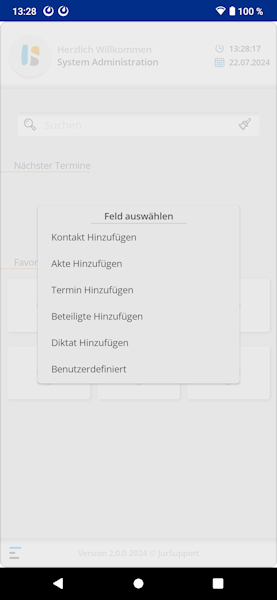 Wählen Sie ein Feld aus. Jur dashboard favoriten auswahl