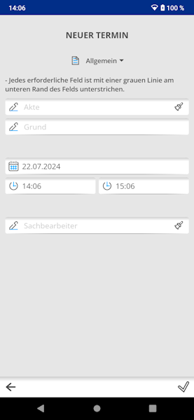 Termineingabe. Jur neuer termin