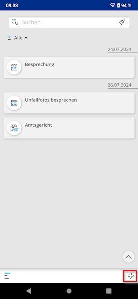 Eine Übersicht, über die bereits erfassten Termine. Jur termine