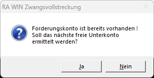 Hinweis über ein vorhandenes Forderungskonto. Fkto kopieren kto vorhanden