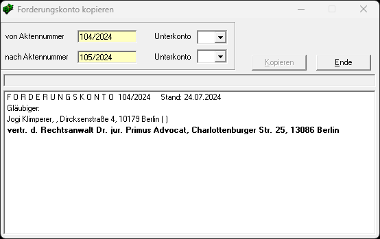 Ein Forderungskonto kopieren. Fkto kopieren