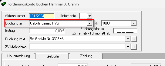 Pull-Down-Menü der Buchungsarten. Forderungskto buchen buchungsart