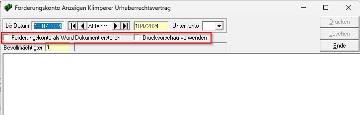 Achten darauf, was ausgewählt ist! Forderungskto drucken