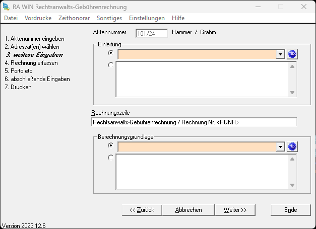 Gebuehrenprogramm standardrechg textauswahl