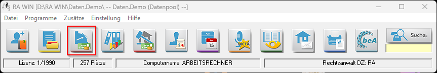 Aufruf des Gebührenprogrammes über das entsprechende Symbol. Gebuehrenprogramm
