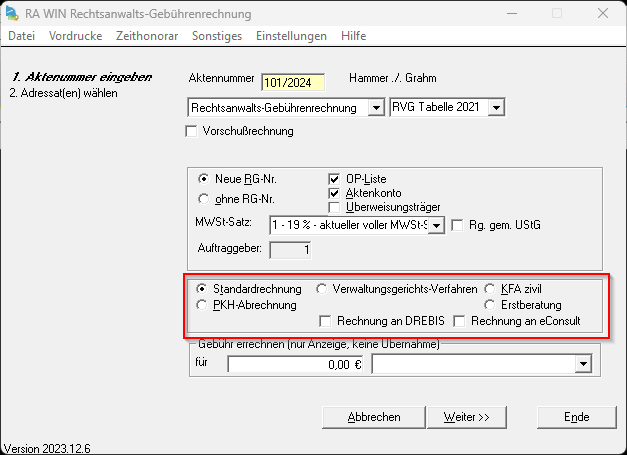 Gebuehrenrechnung rechnungsart