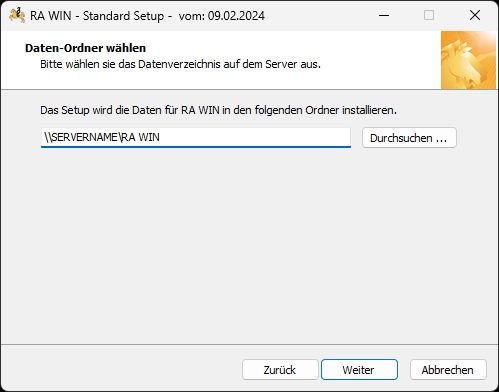 Der Vorschlagswert. Installation daten ordner