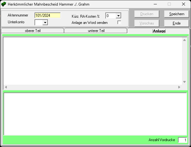 Registerkarte: Anlage Mahnverfahren herk mb anlage