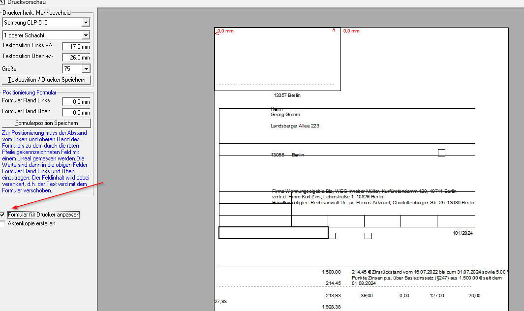 Anpassungsmöglichkeiten. Mahnverfahren herk mb vorschau