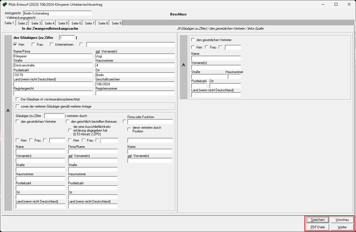 Die Entwurfsansicht. Zv auftrg antrag auf pfueb entwurf