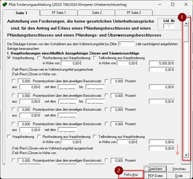 Die Forderungsaufstellung. Zv auftrg antrag auf pfueb forderungsaufstllg