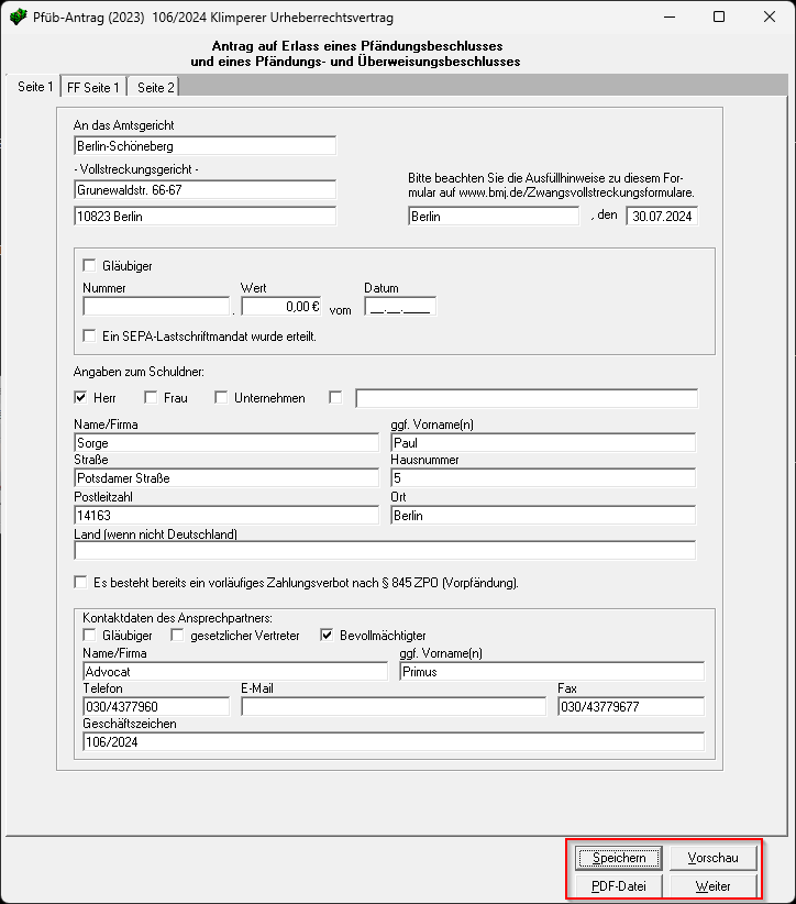 Eingabemaske: Pfändungsbeschlusses und eines Pfändungs- und Überweisungsbeschlusses Zv auftrg antrag auf pfueb