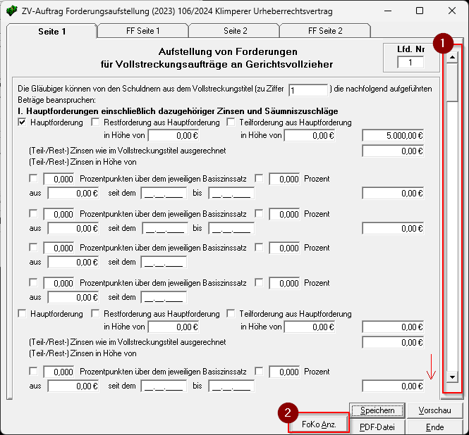 Die Forderungsaufstellung. Zv auftrg forderungsaufstellg