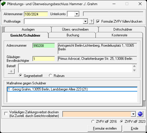 Start des Pfändungs- und Überweisungsbeschlusses. Zvm ger pfueb