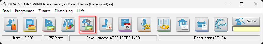 Aufruf der Zwangsvollstreckung über das entsprechende Symbol. Zwangsvollstreckung